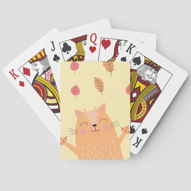 Söt orange katt leker i höstlöv casinokort (Baksidan)