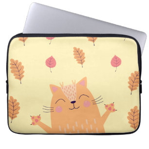 Söt orange katt leker i höstlöv laptop fodral