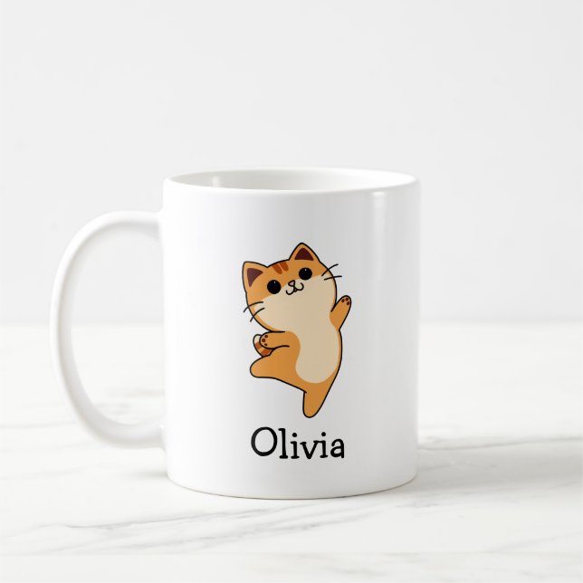 Söt orange katt med anpassat namn kaffemugg (Vänster)