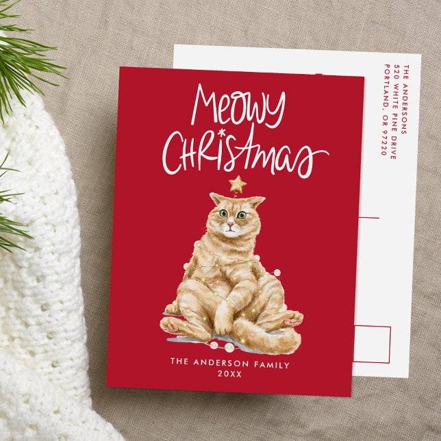 Söt Orange Katt Meowy Jul Icke-Foto Helg Vykort (Skapare uppladdad)
