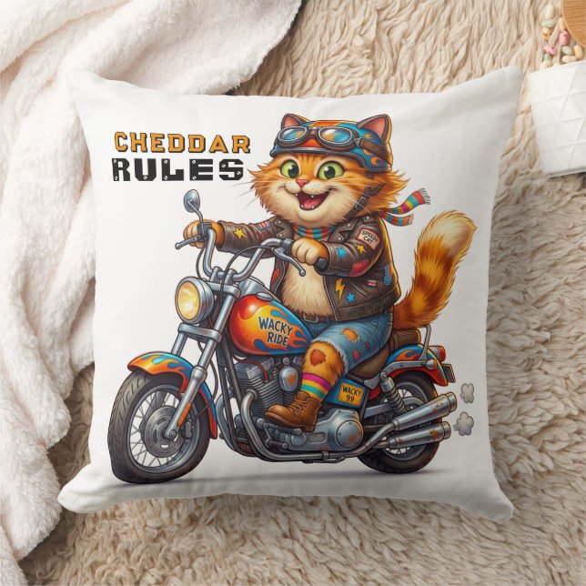 Söt orange katt på motorcykel kudde (Filt)