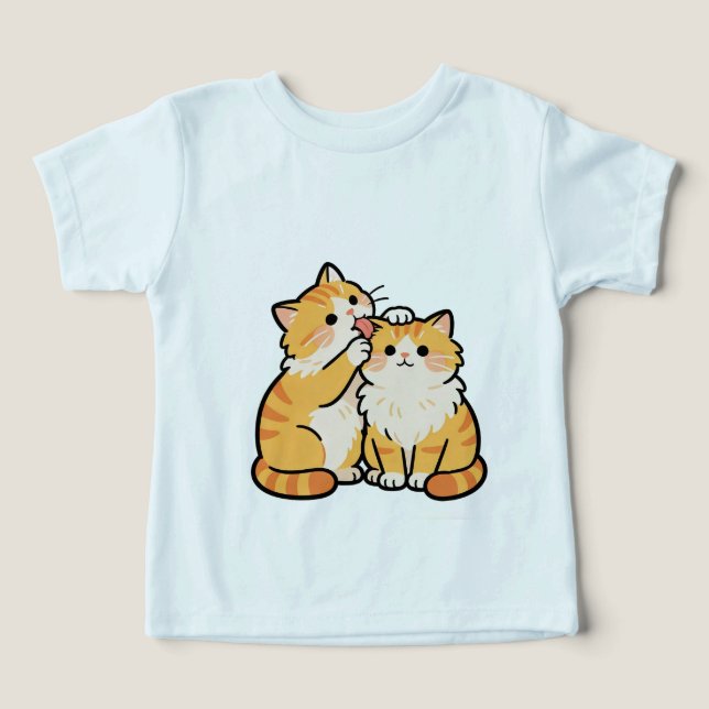 Söt Orange Katt Par Barn T-Shirt (Design Framsida)