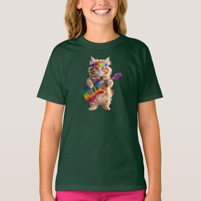 Söt Orange Katt Rockstjärna Barns T Shirt (Framsida)