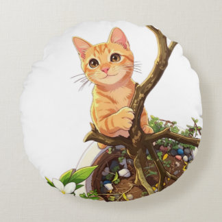 Söt orange katt rund kudde