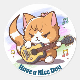 Söt orange katt som spelar gitarr runt klistermärke