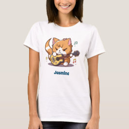 Söt orange katt som spelar gitarr t shirt