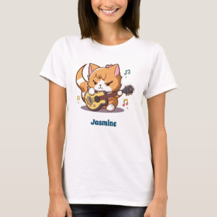 Söt orange katt som spelar gitarr t shirt