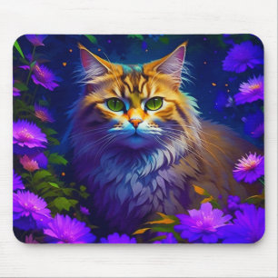 Söt orange kattunge i blommor musmatta