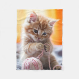 Söt orange kattunge som leker med garn fleecefilt