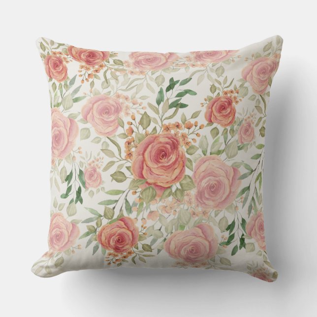 Söt Orange Ljus Och Rosor Rosa Akvarell Kudde (Framsida)