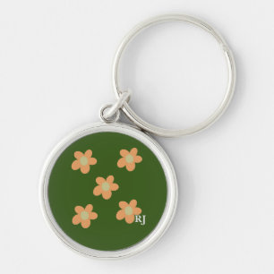 Söt Orange Lycklig Flowers +Anpassningsbar Ursprun Rund Silverfärgad Nyckelring