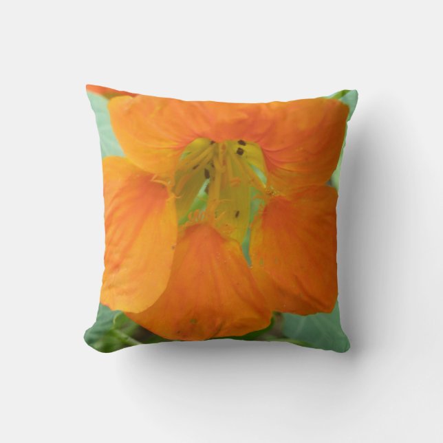 Söt Orange Nasturtium Flower Pillow Kudde (Framsida)