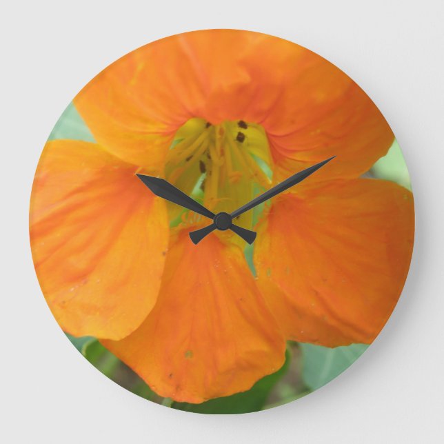 Söt Orange Nasturtium Flower Wall Clock Stor Klocka (Framsida)