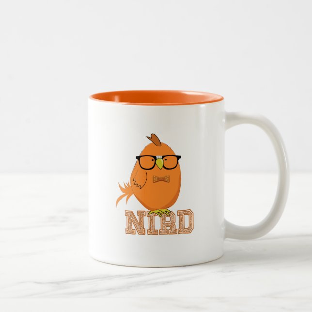 Söt orange nörd-fågel Två-Tonad mugg (Höger)