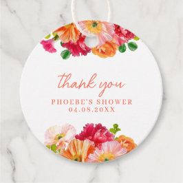 Söt orange och klarrosa blomsterbröllopsfest gåvor etiketter