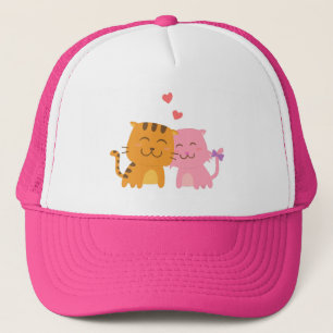 Söt orange och rosa katt i kärlek keps