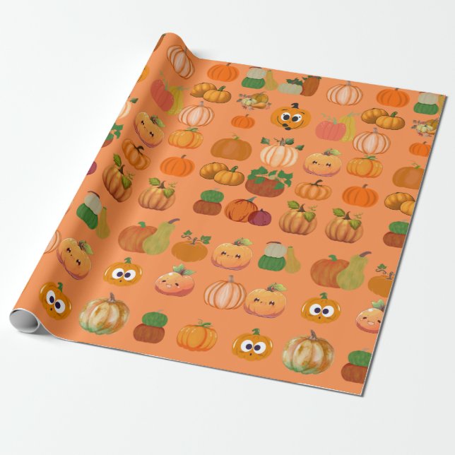 Söt orange pumpamönstrad presentpapper (Utrullad)