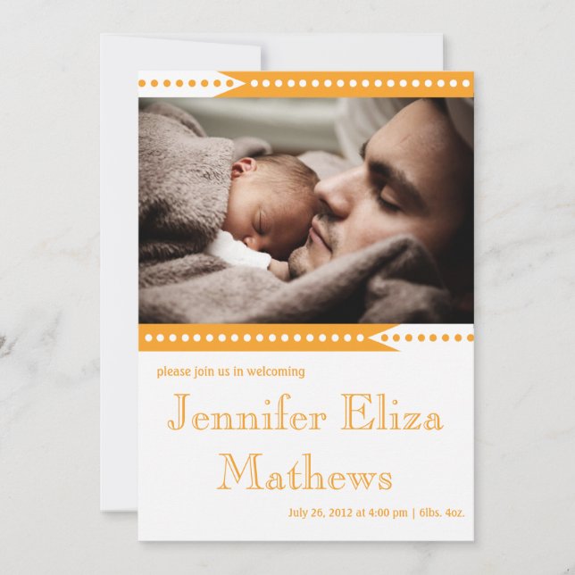 Söt orange randig bebis tjej födelseannonsering meddelande (Framsida)