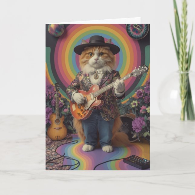 Söt orange randig rocker gratulationskort kort (Framsida)