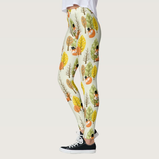 Söt Orange Räv Hösträd Skog Hipster Leggings (Vänster)