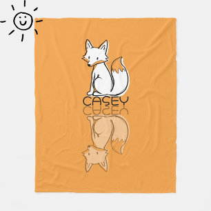 Söt orange räv reflektion doodle anpassat namn fleecefilt