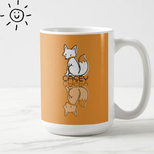 Söt orange räv reflektion klotter anpassat namn kaffemugg
