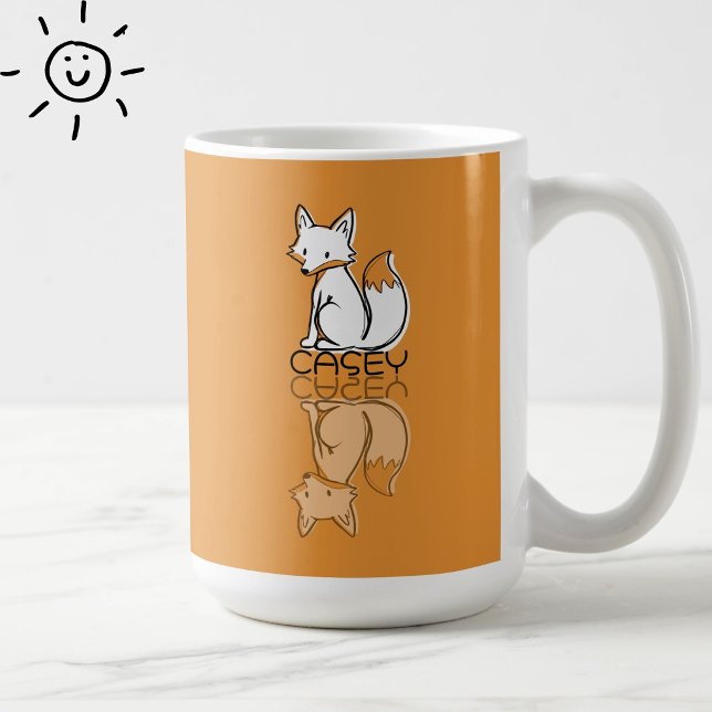 Söt orange räv reflektion klotter anpassat namn  kaffemugg (Skapare uppladdad)