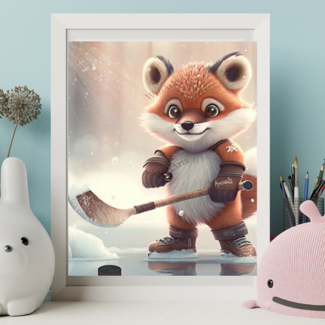 Söt orange räv som spelar ishockey Konst Dagis Poster (Skapare uppladdad)