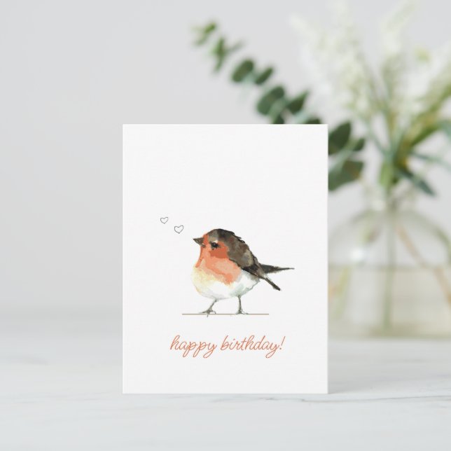 Söt Orange Robin - Enkel Elegant Födelsedag Vykort (Stående Fram)