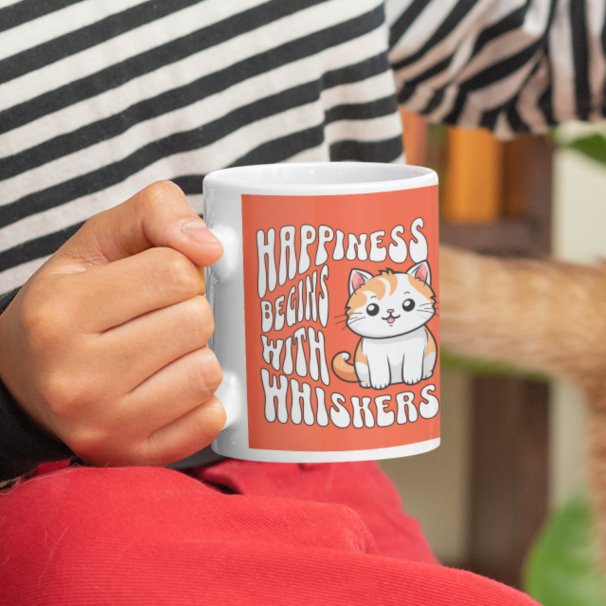 Söt orange rolig katt säger kaffemugg (Skapare uppladdad)