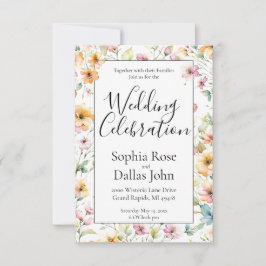 Söt Orange Rosa Watercolor Wildblommor bröllop Inbjudningar