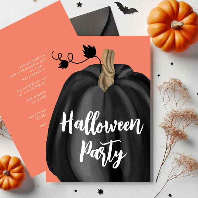 Söt orange script pumpa Halloween-fest  Inbjudningar (Cute Orange Script Pumpkin Halloween Party Invitation)