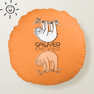 Söt orange sengångare-reflektion-doodle anpassat n rund kudde