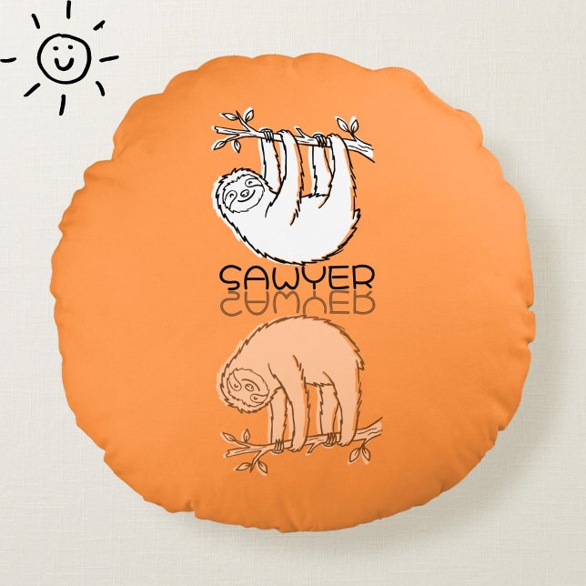 Söt orange sengångare-reflektion-doodle anpassat n rund kudde (Skapare uppladdad)