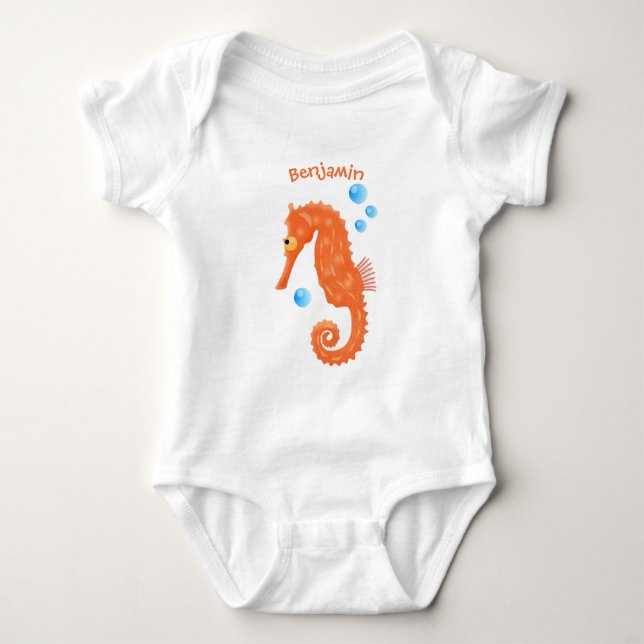 Söt orange sjöhäst bubblar serieillustration t shirt (Framsida)