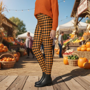 Söt orange svart buffel karomönster leggings