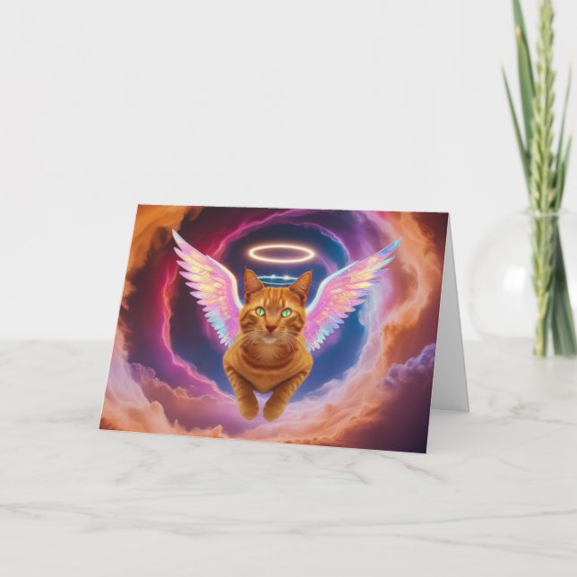 Söt orange tabby ängel hälsning kort (Framsida)