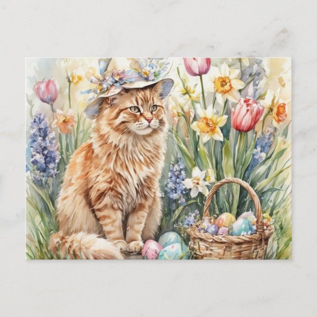 Söt orange tabby katt påsk  vykort (Framsida)