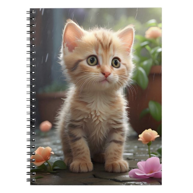 Söt Orange Tabby katt Sitta bland blommor Anteckningsbok (Framsidan)