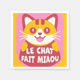 Söt orange tabby katt tecknad serie säger Meow på Pappersservett