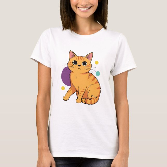 Söt orange tabby katt tecknad serie t shirt (Framsida)