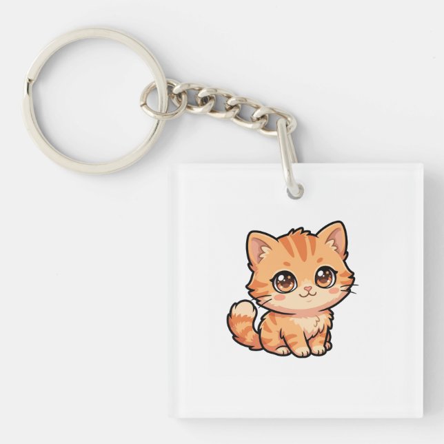 Söt orange tabby kattunge akrylnyckelring (Framsidan)