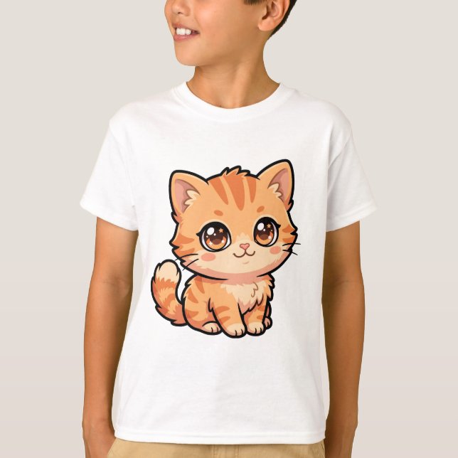 Söt orange tabby kattunge basic pojk t-shirt (Framsida)