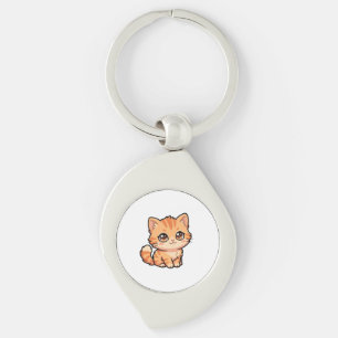 Söt orange tabby kattunge metallnyckelring swirl silverfärgad nyckelring