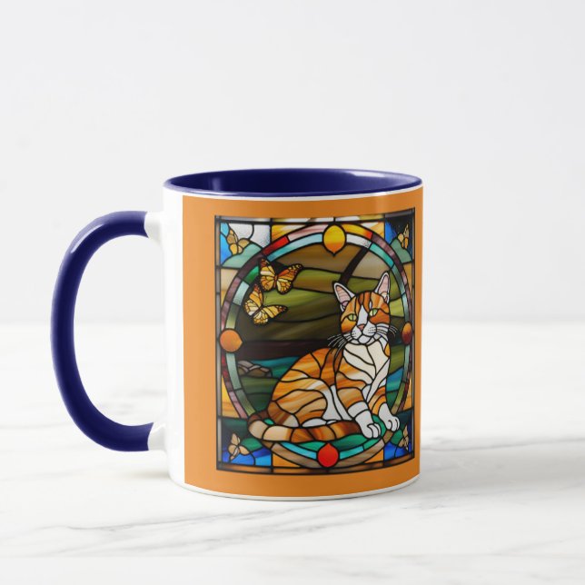 Söt orange tabby-mugg i glasmåleri mugg (Vänster)