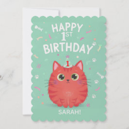 Söt orange tabbymattan 1-årsdag | Anpassningsbar Inbjudningar