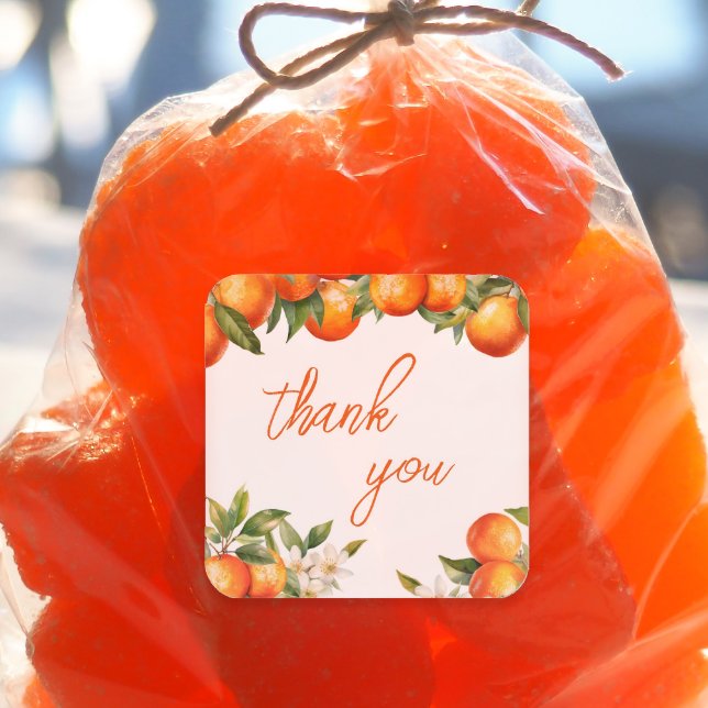 Söt Orange Tack Fyrkantigt Klistermärke (Little Cutie party favor sticker)