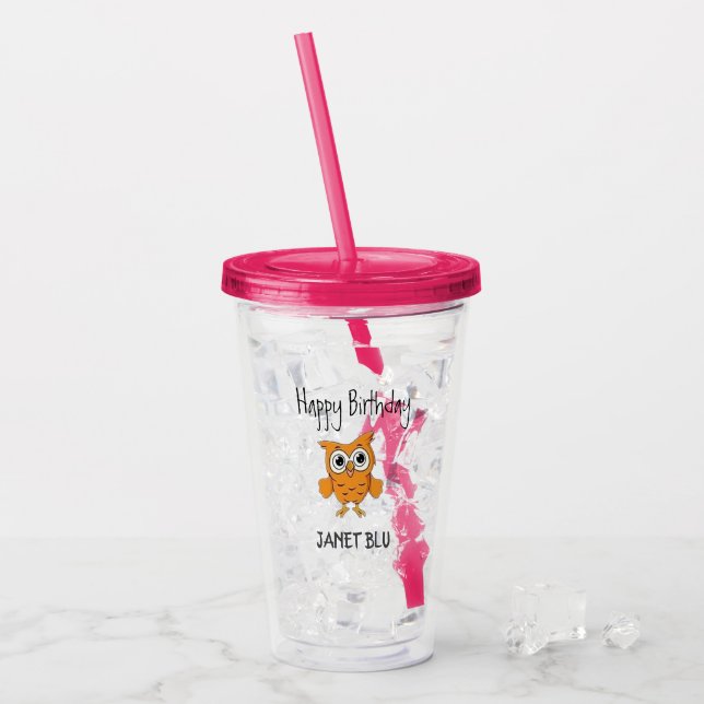 Söt orange uggla glad födelsedag take away mugg (Framsida Ice)