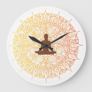 Söt Orange/vit orientalisk yoga design Stor Klocka