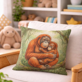 Söt orangutangmamma och baby djungeldjur kudde